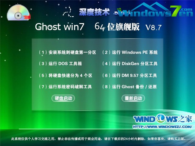 深度技术 Ghost Win7 64位旗舰版 V8.7 选择界面截图