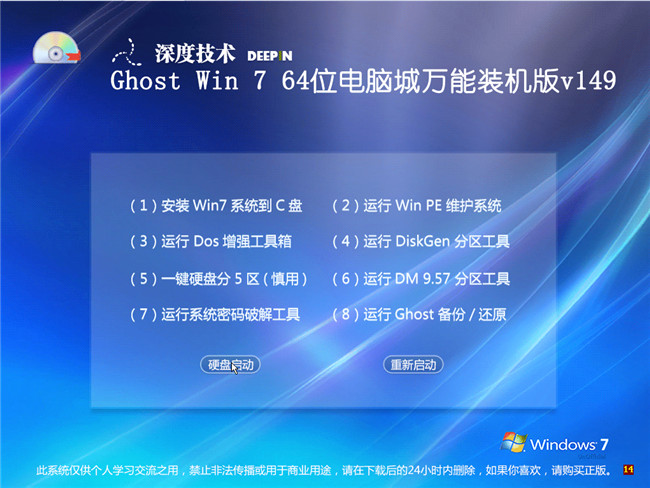 深度技术win7旗舰版2014_Ghost电脑城版选择菜单截图