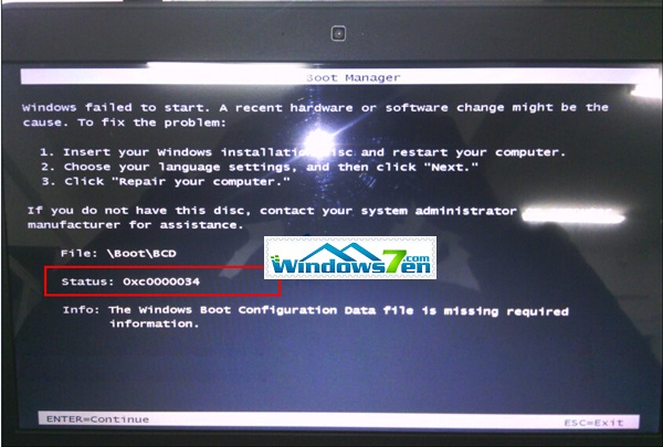  Win7升级sp1黑屏提示0xc0000034如何处理